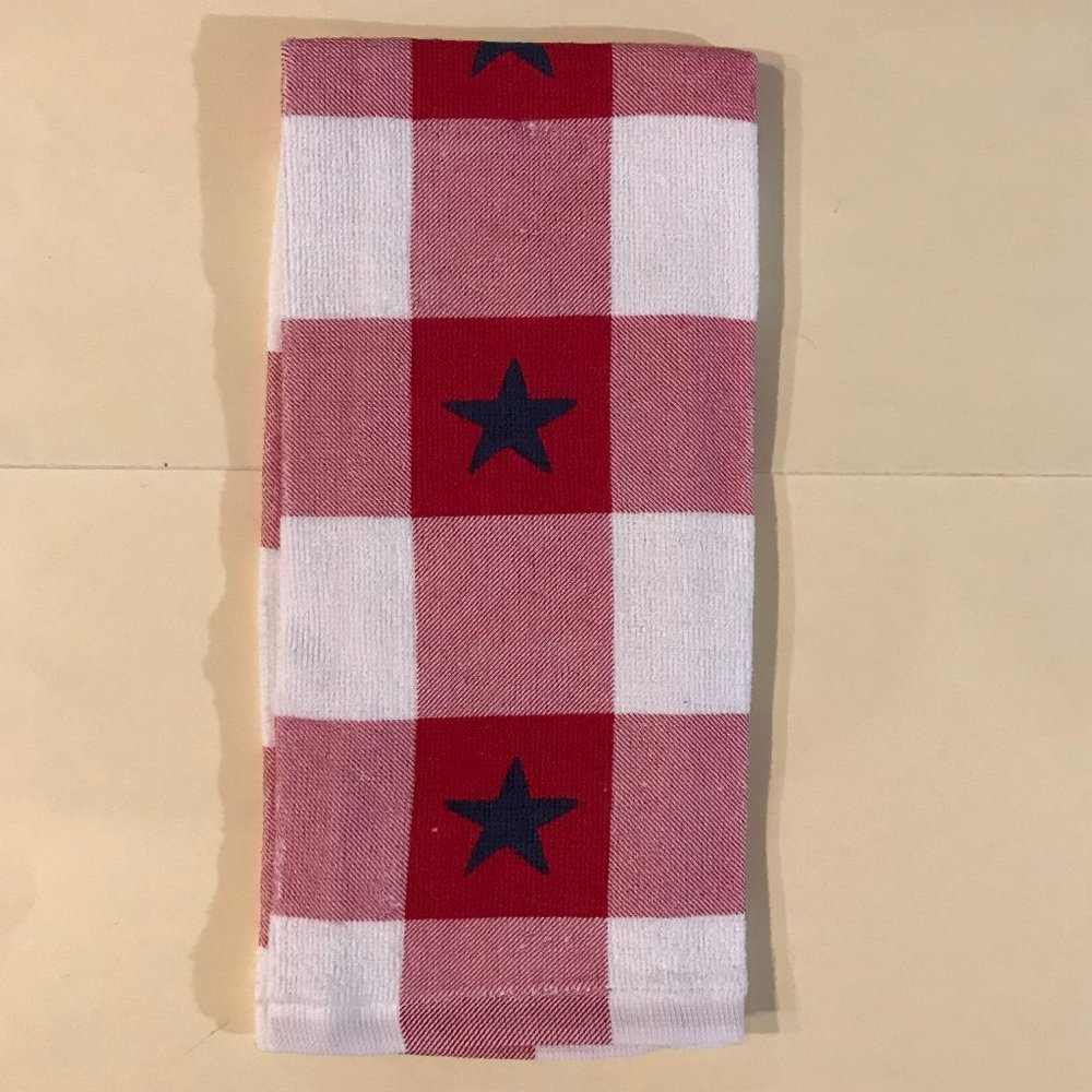 Red Gingham Patriotic Terrycloth Dishtowel NEW